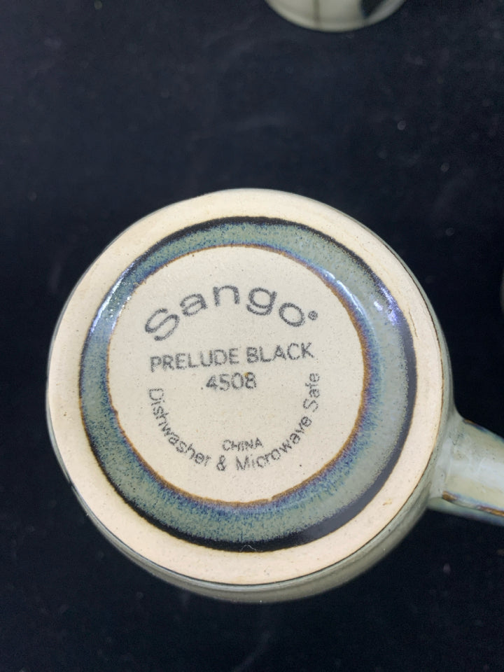 6 GREY/BLACK COFFEE MUGS.