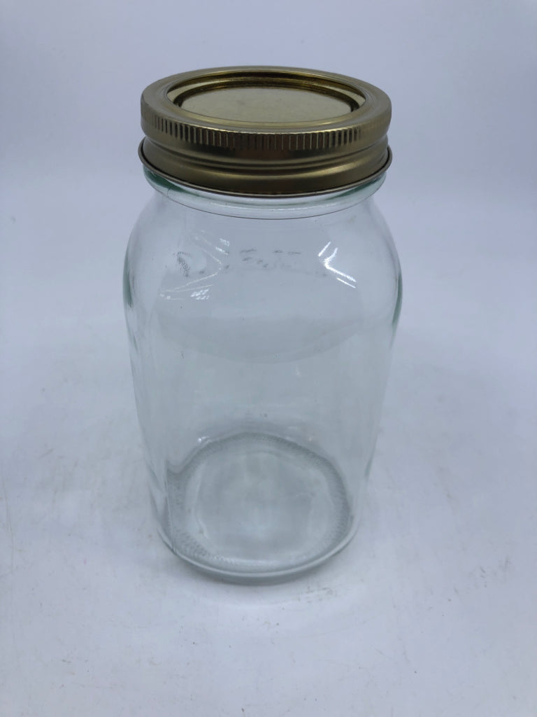 "MASON" MASON JAR W/ GOLD LID.