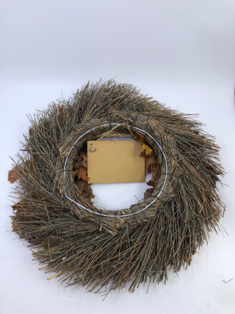 STICK WREATH W/ LEAVES/WHEAT HOME SWEET HOME.