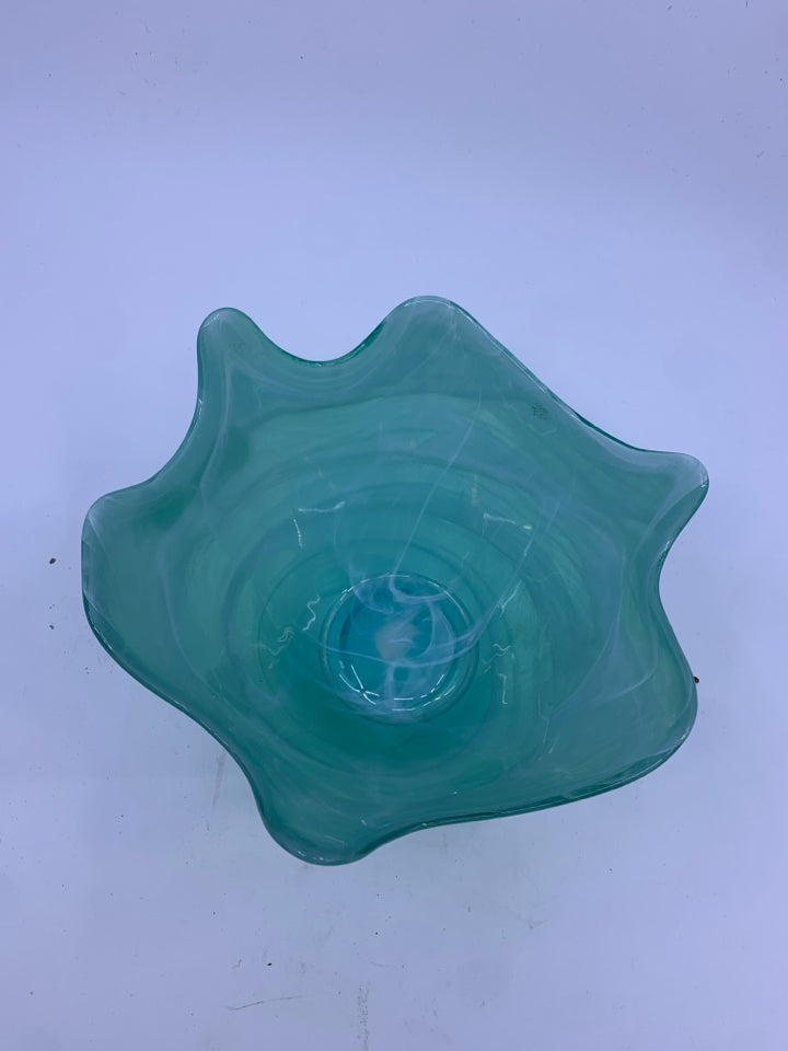 TEAL WAVY EDGE BOWL.