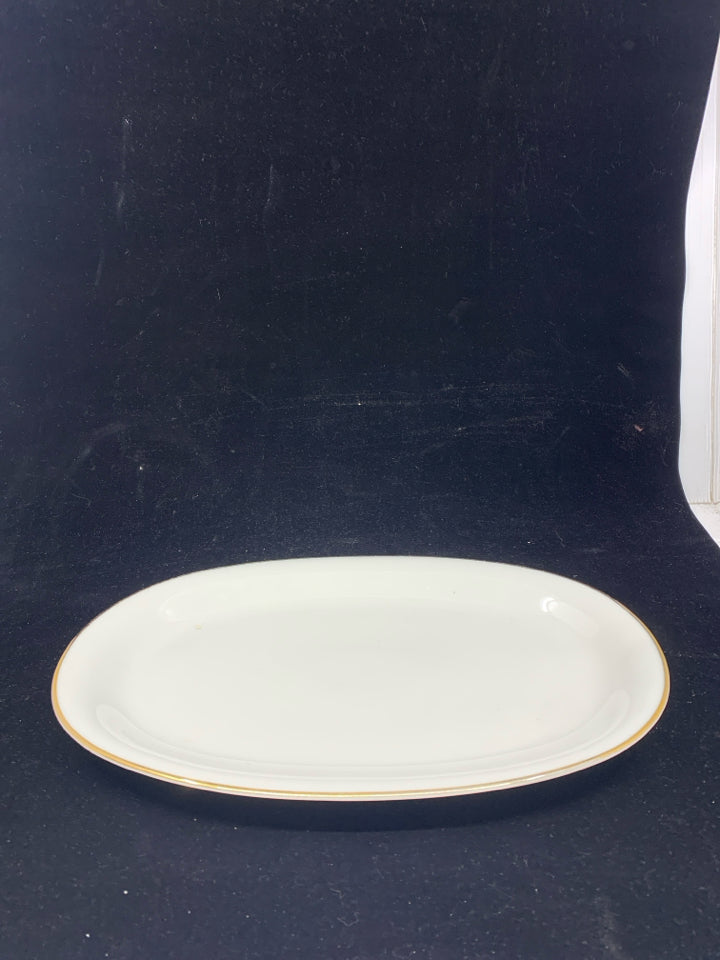 VTG WHITE OVAL PLATTER W GOLD RIM-BAVARIA.