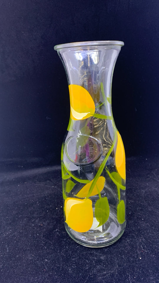 LEMONS PAINTED GLASS CARAFE.