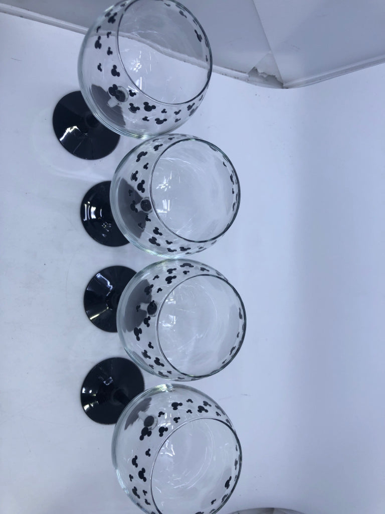 4 LARGE MICKEY MOUSE WINE GLASSES.