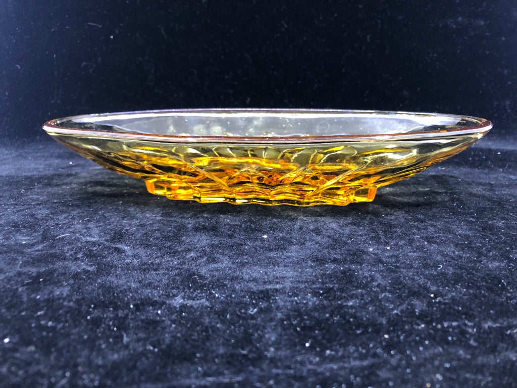 OVAL AMBER GLASS BOWL 9" X 4"