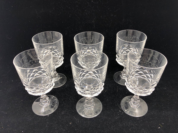 6 CUT GLASS WINE GLASSES.