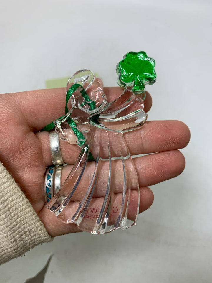 IN BOX GALWAY CRYSTAL ANGEL W/ GREEN SHAMROCK ORNAMENT.