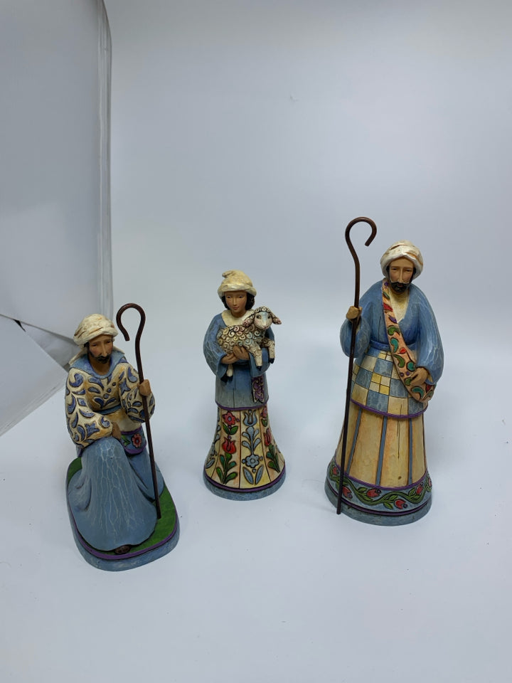 3 JIM SHORE "BRINGING PRAISE" SHEPHERDS NATIVITY.