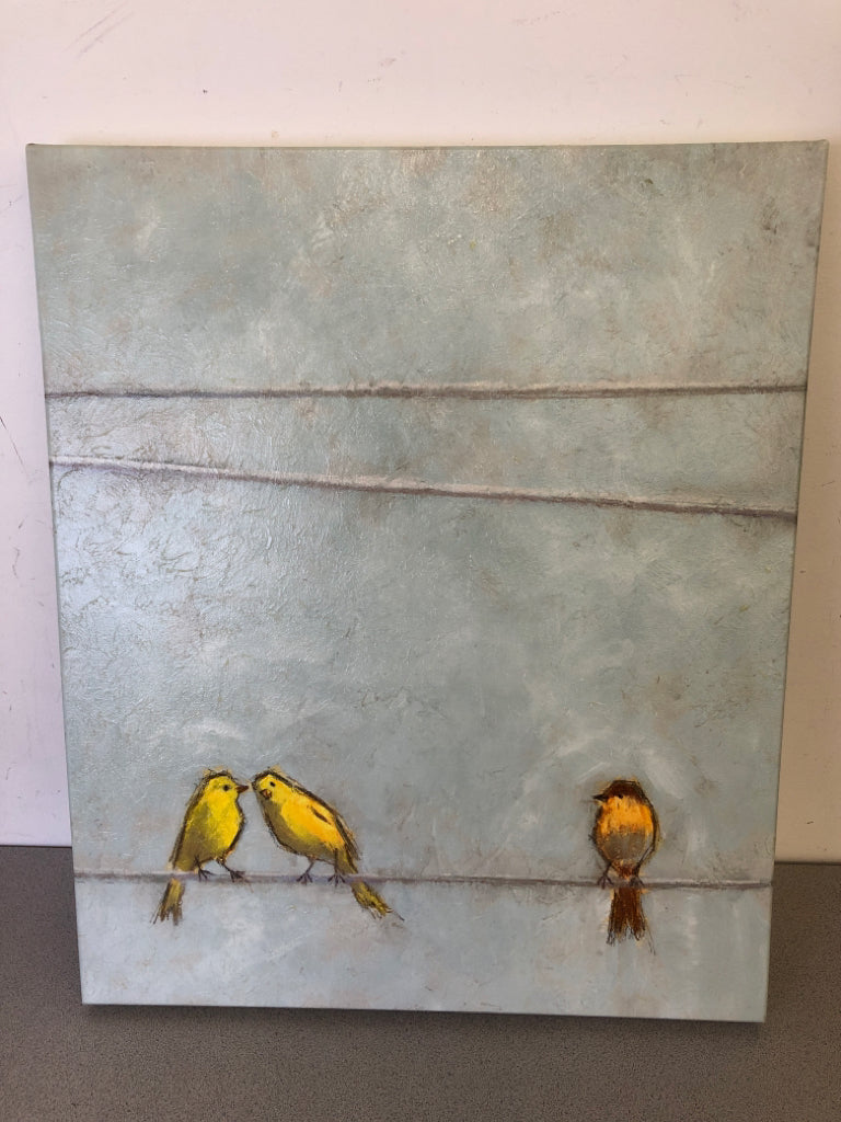 CHICKS ON WIRE CANVAS WALL ART.