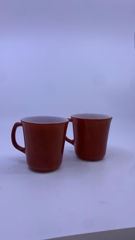 2 VTG BURNT ORANGE CORNING WARE MUGS.