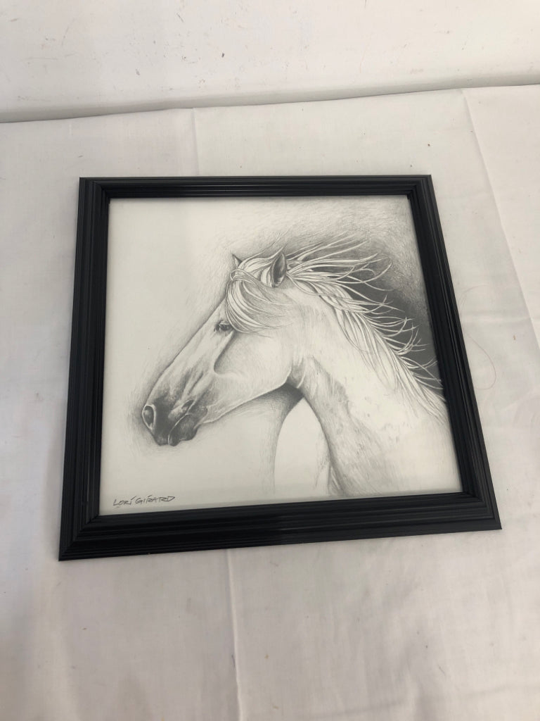 HORSE DRAWING IN BLACK FRAME WALL ART.