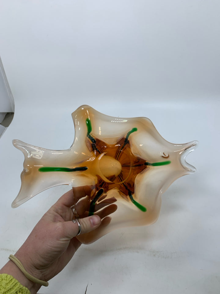 BLOWN GLASS FISH BOWL ORANGE/GREEN.