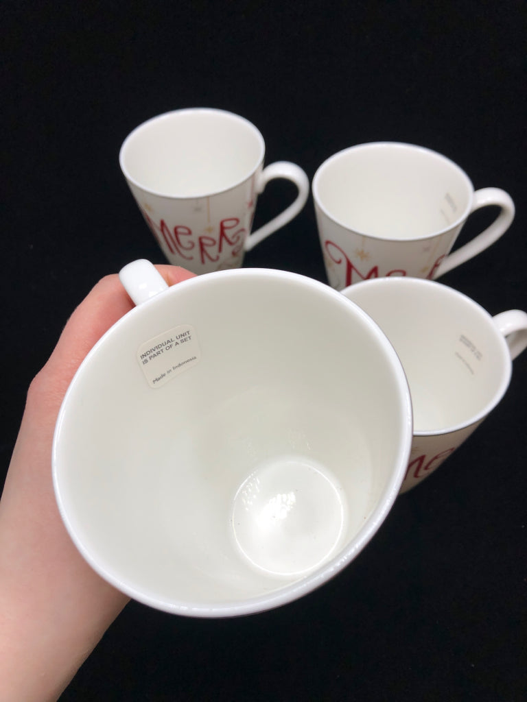 4 EAT DRINK & BE MERRY MUGS - LENOX.