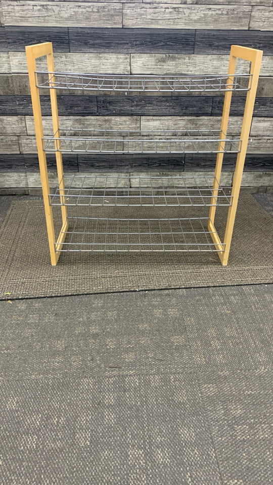 WOODEN SIDED SHOE RACK.