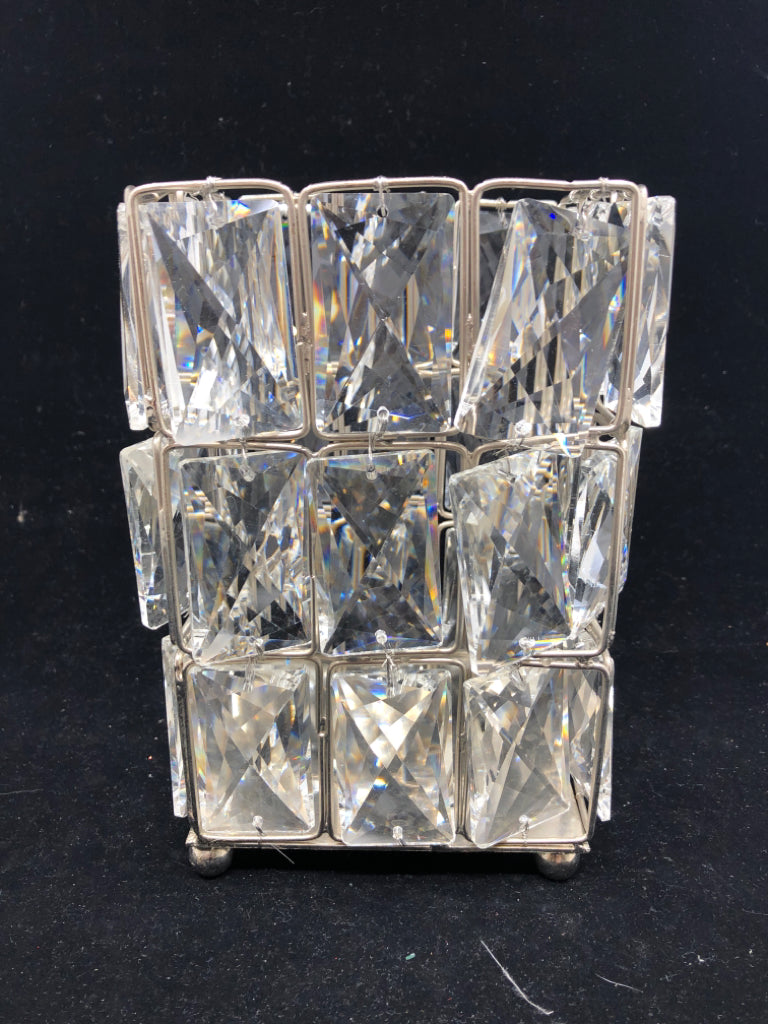 SILVER AND GEMS SQUARE PILLAR CANDLE HOLDER.