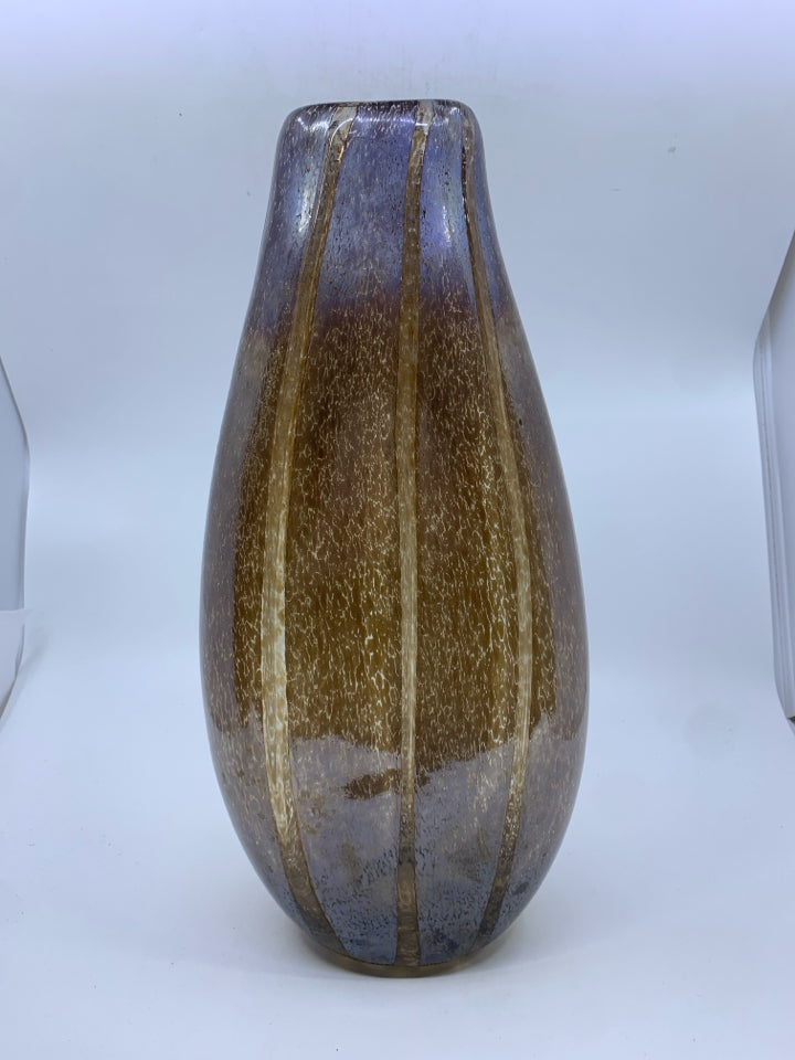 BROWN BLOWN GLASS WIDE VASE.