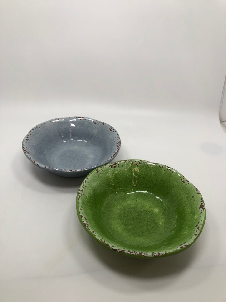 4PC BLUE/GREEN MELAMINE PLATES+BOWLS.