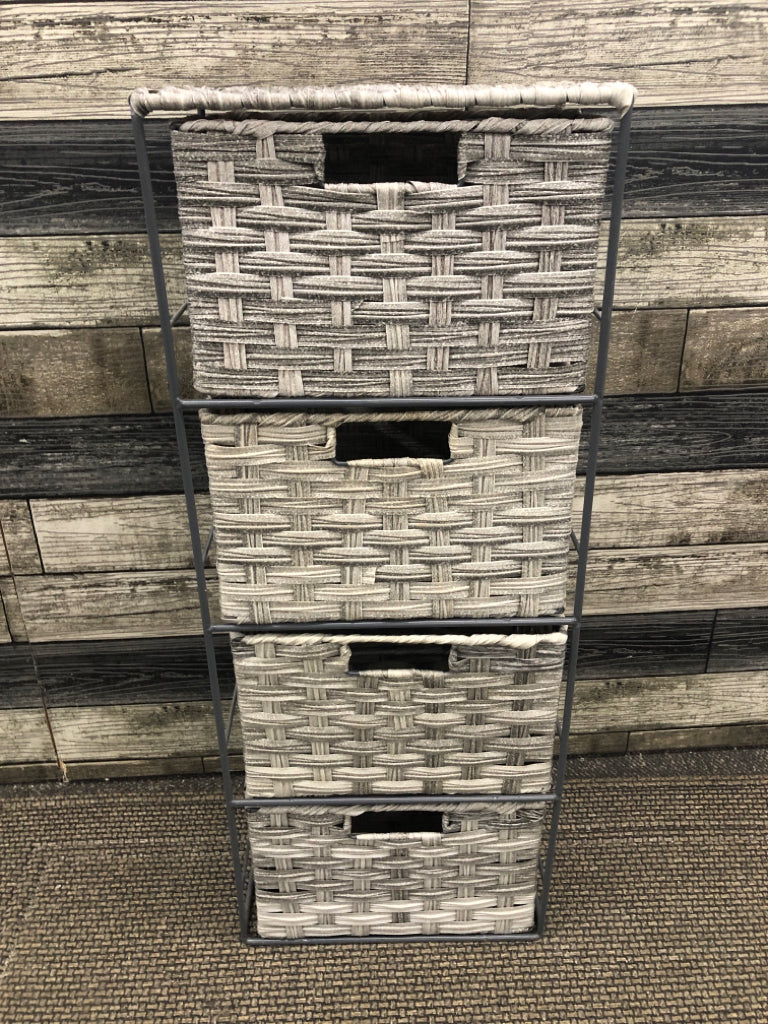 GRAY WOVEN BASKET 4 DRAWER ORGANIZER.