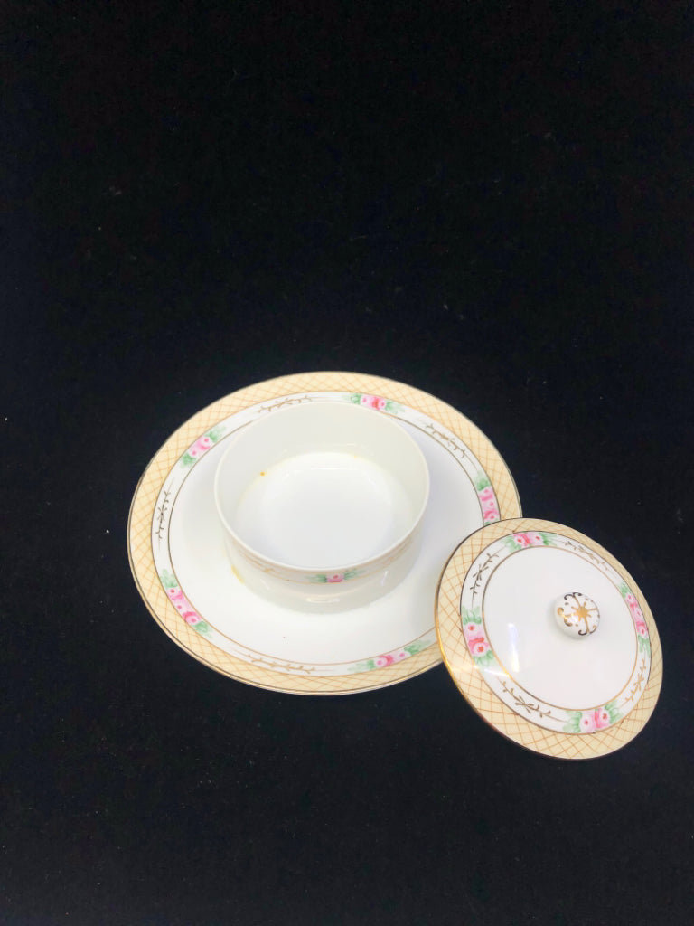 VTG YELLOW W ROSE BOWL + PLATE SERVER.