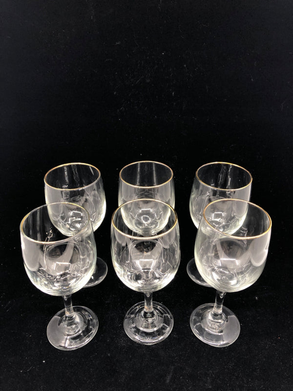 6 GOLD TRIM WINE GLASSES.