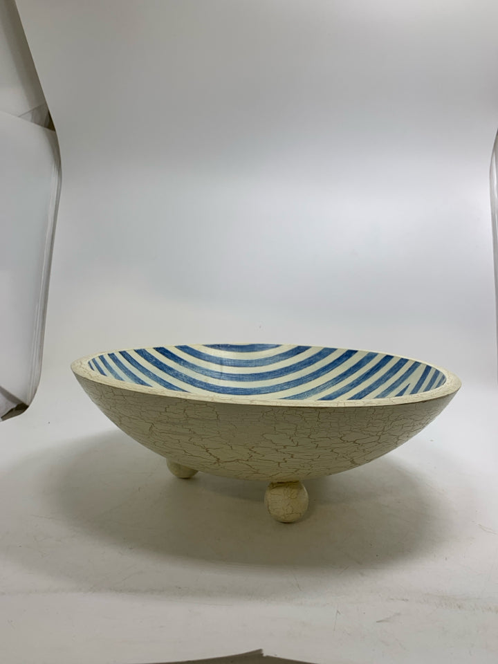 FOOTED WOOD BOWL W/ PAINTED LIGHT HOUSE BEACH SCENE SIGNED BY ARTIST.
