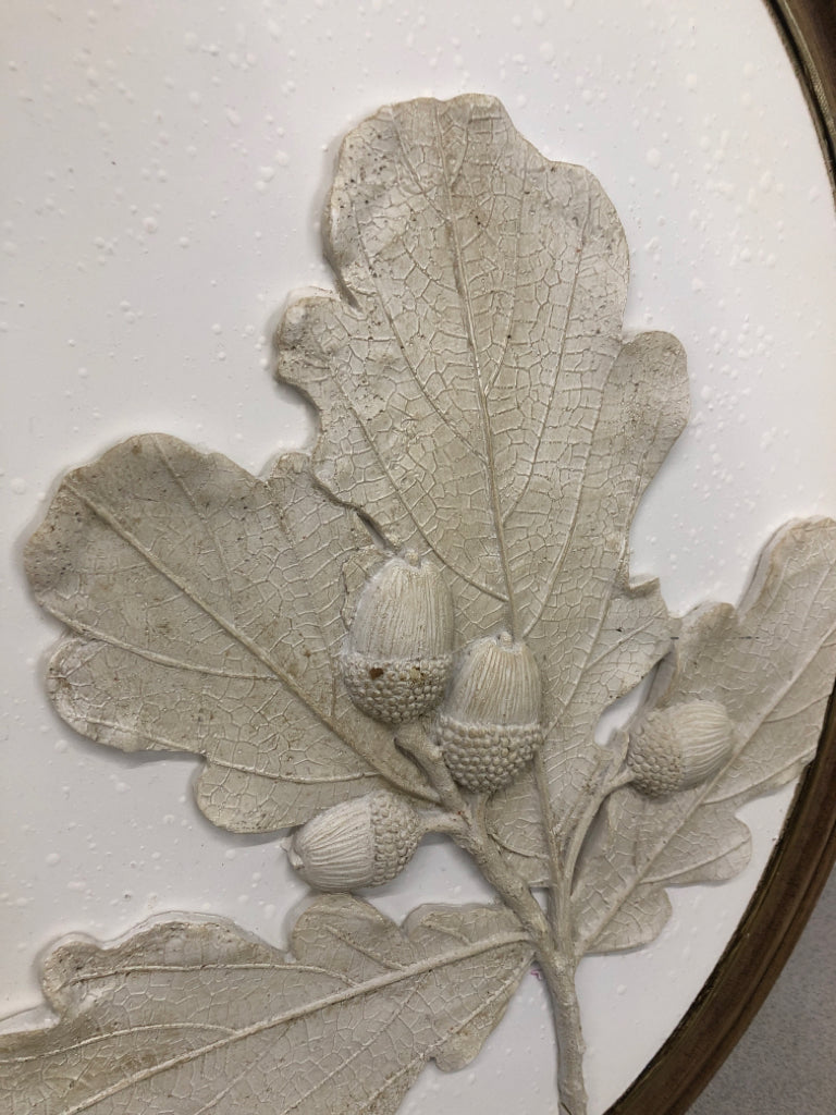 OVAL WOOD FRAMED ACORN PLASTER DECOR.