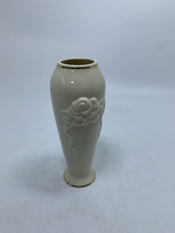 FOOTED VASE W/ EMBOSSED ROSES.