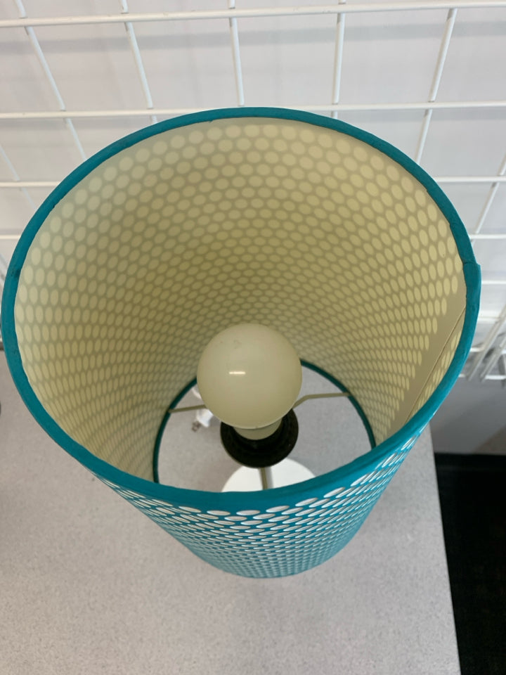 TABLE ACCENT LAMP W/BLUE & WHITE PERFORATED SHADE.