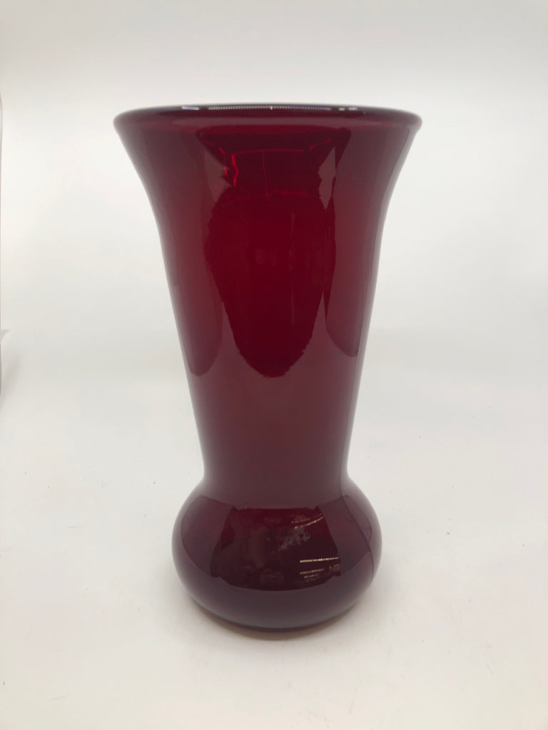 DARK RED CRANBERRY GLASS VASE.