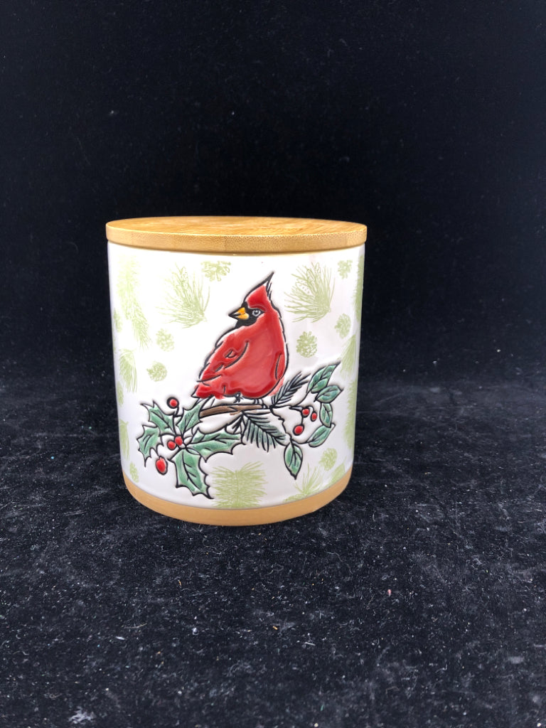 CARDINAL CANISTER W WOOD LID.