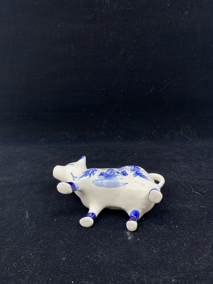 BLUE AND WHITE WINDMILL PATTERN COW CREAMER.