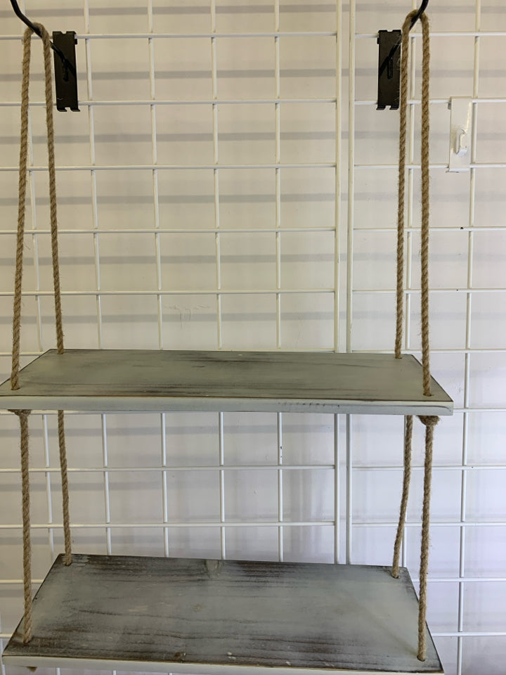 2 TIER DISTRESSED SHELVES W/ ROPE.