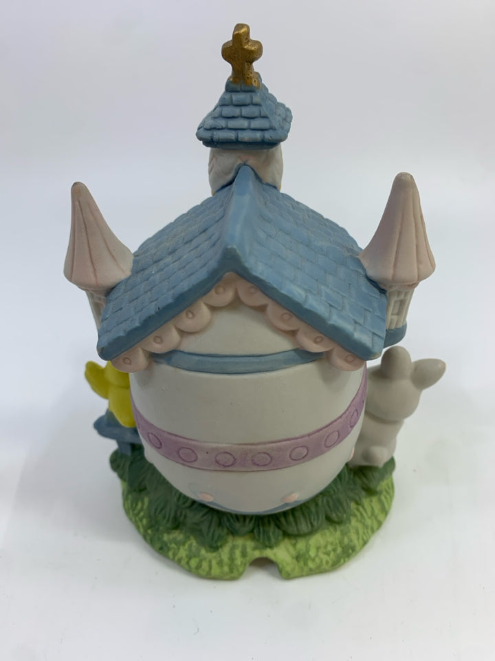 EGG CHURCH W BUNNY & CHICK FIGURINE.