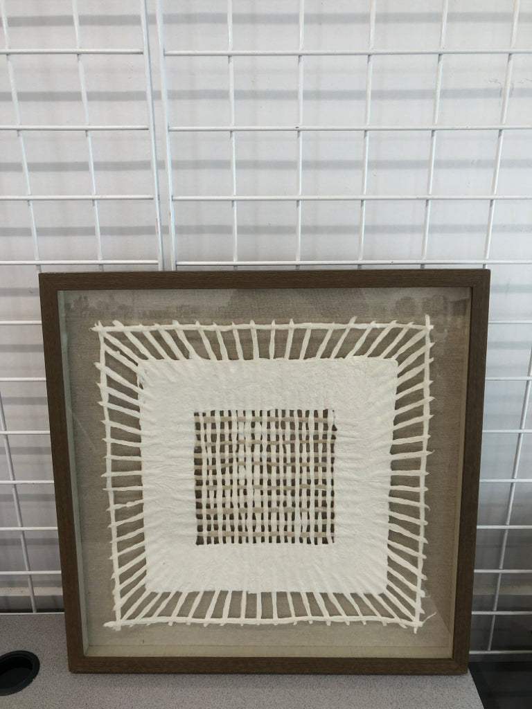 WOVEN PAPER DECOR IN BROWN FRAME.