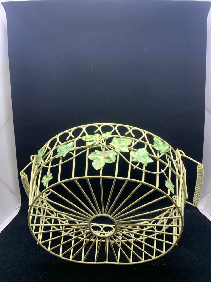 OVAL METAL BASKET W/ EMBOSSED IVY/ HANDLES.