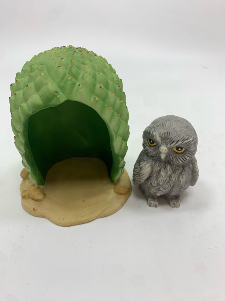 2PC WOODLAND SURPRISES OWL FRANKLIN PORCELAIN FIGURINE.