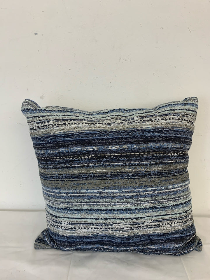 BLUE WHITE STRIPED PATTERN SQUARE PILLOWS.