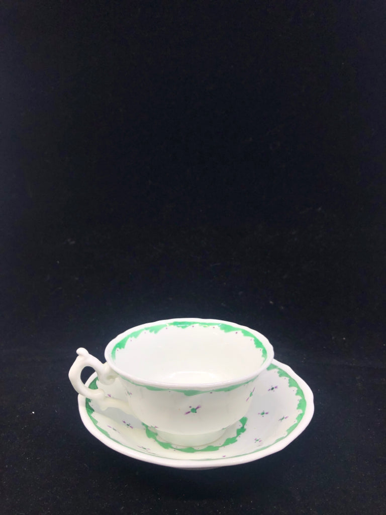 GREEN/PURPLE CUP AND SAUCER.