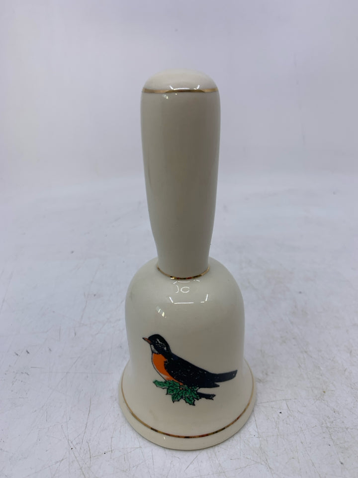 CREAM CERAMIC PRINTED ROBIN BELL.