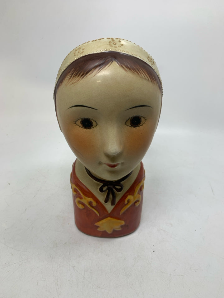 VTG FOLK ART LADY HEAD.