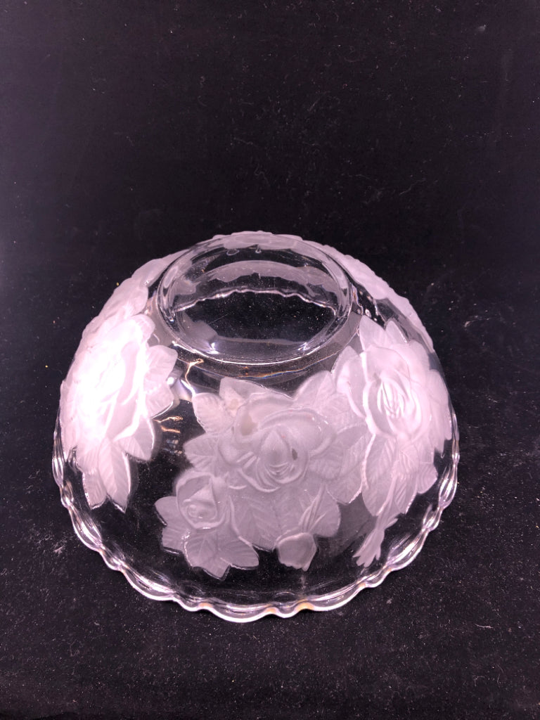 FROSTED ROSE SERVING BOWL.