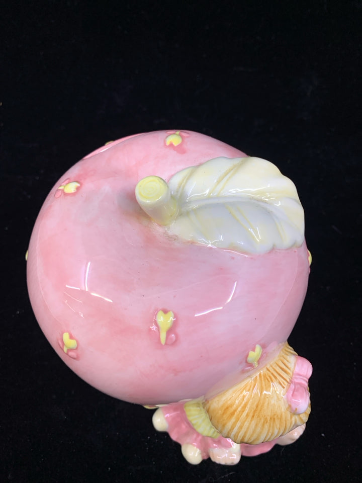 PINK APPLE PIGGY BANK W LITTLE GIRL.