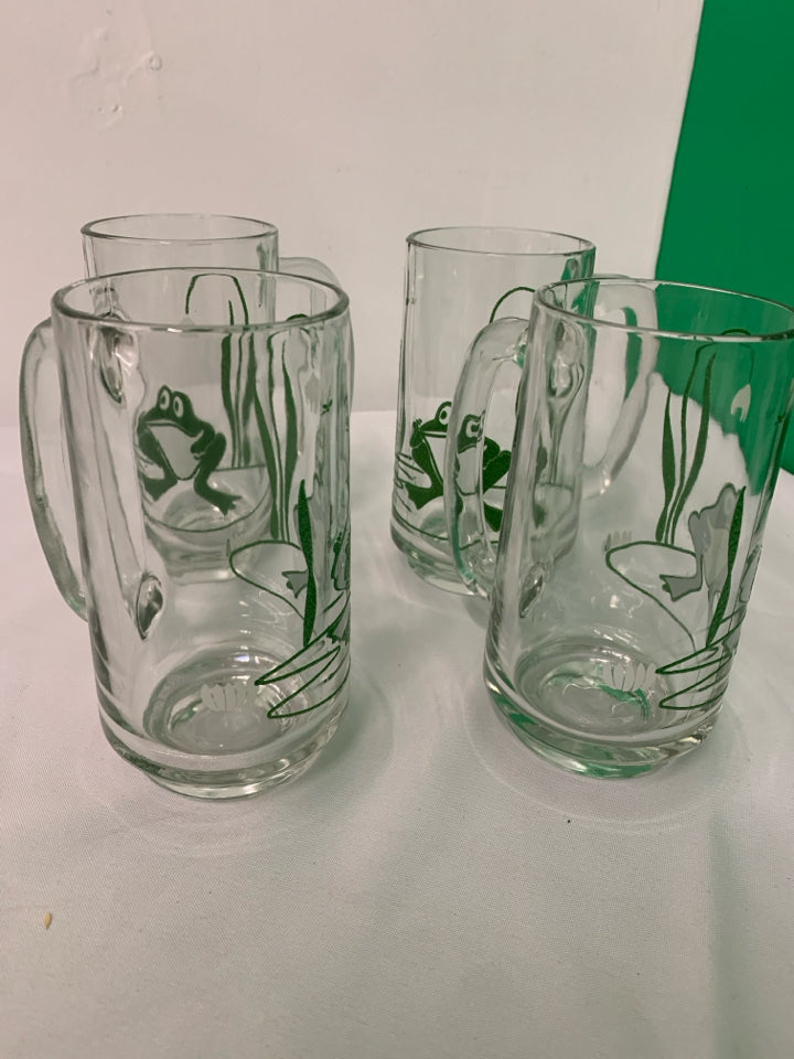 4 VTG GREEN FROG MUGS.