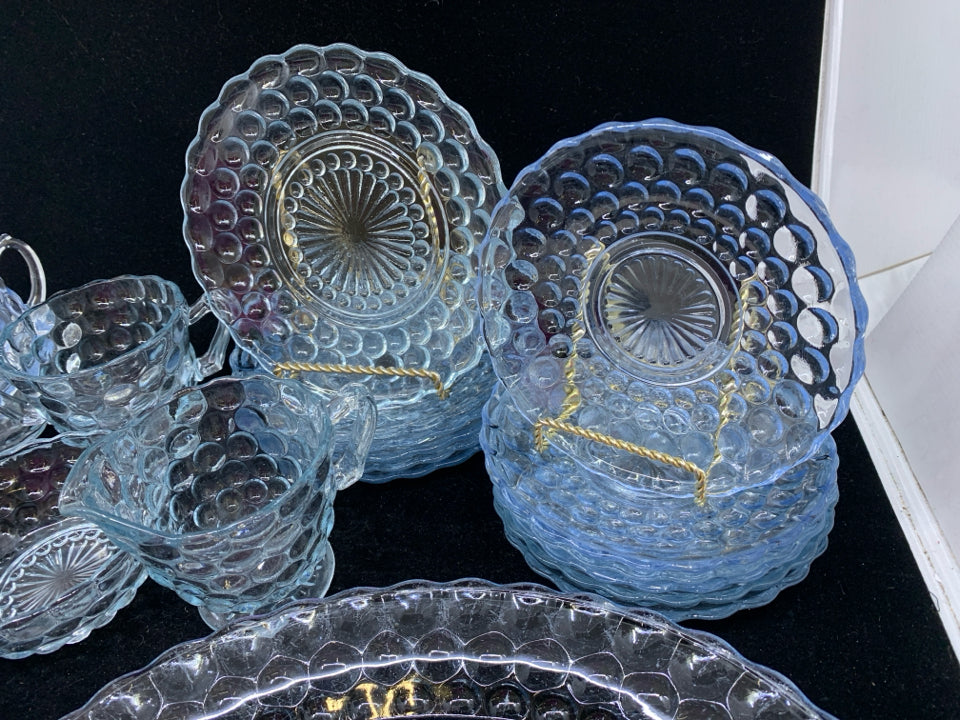 23 PC BLUE BUBBLE DESSERT SERVING SET- 6 CUPS, 6 SAUCERS, CREAMER SUGAR, DESSERT