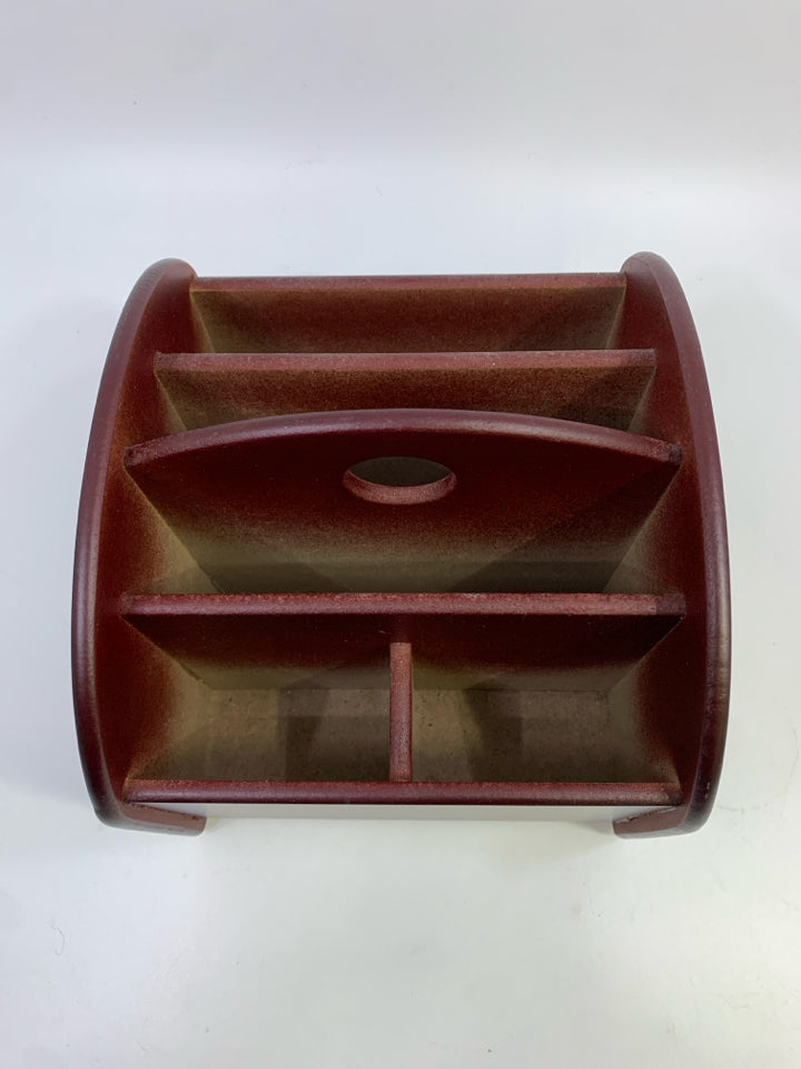 RED DESKTOP ORGANIZER ON SWIVEL.