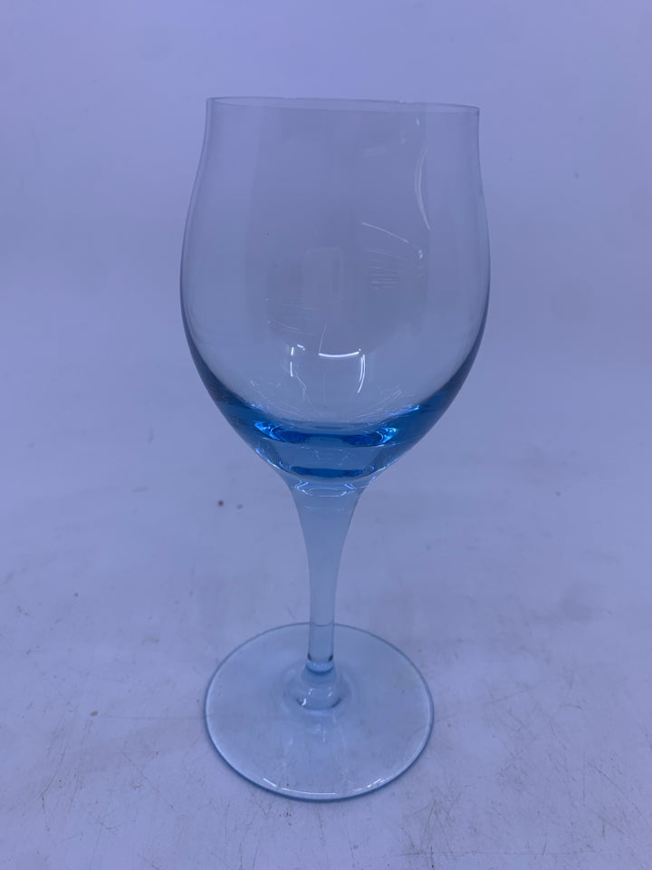 4 BLUE STEMMED GLASSES.