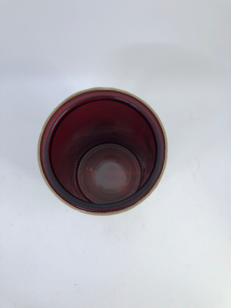 BIRCH-BARK PATTERN VASE W/RED GLASS HEART CUT-OUT.