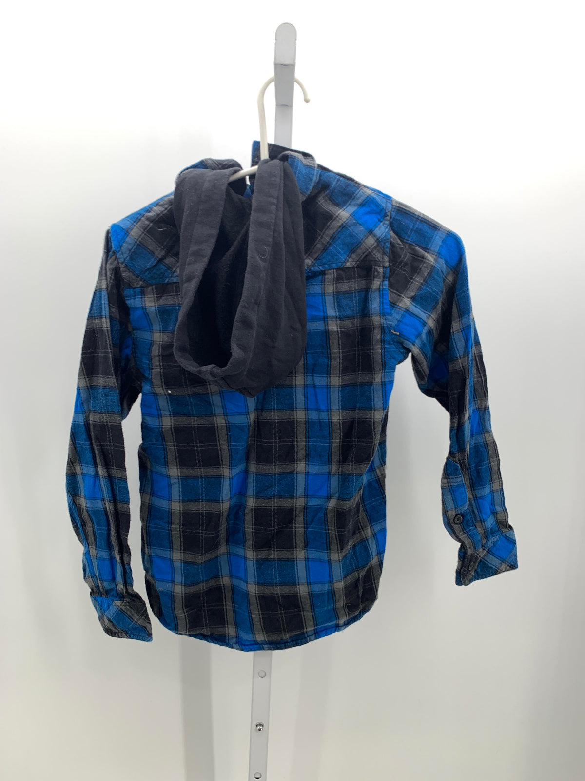 BLUE GREY PLAID HOODED