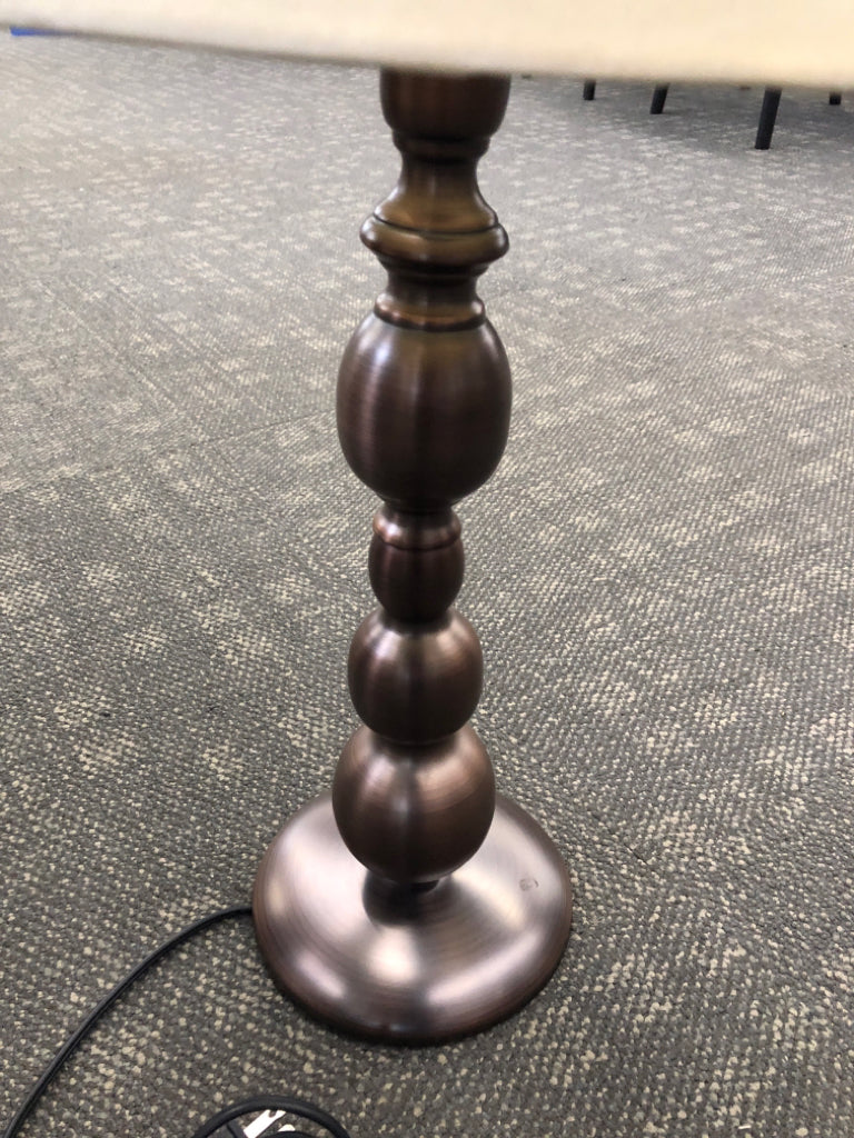 BRONZE-FINISHED STACKED LAMP W/BARREL SHADE.