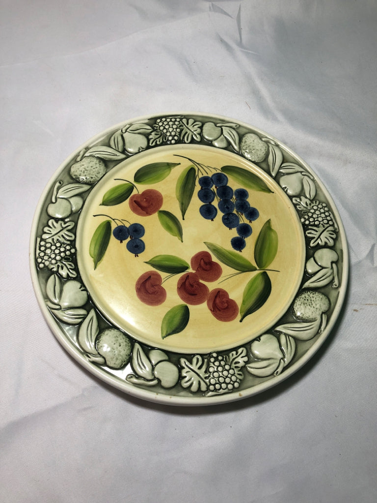 EMBOSSED FRUIT, PAINTED CHERRIES BLUEBERRIES SERVER.