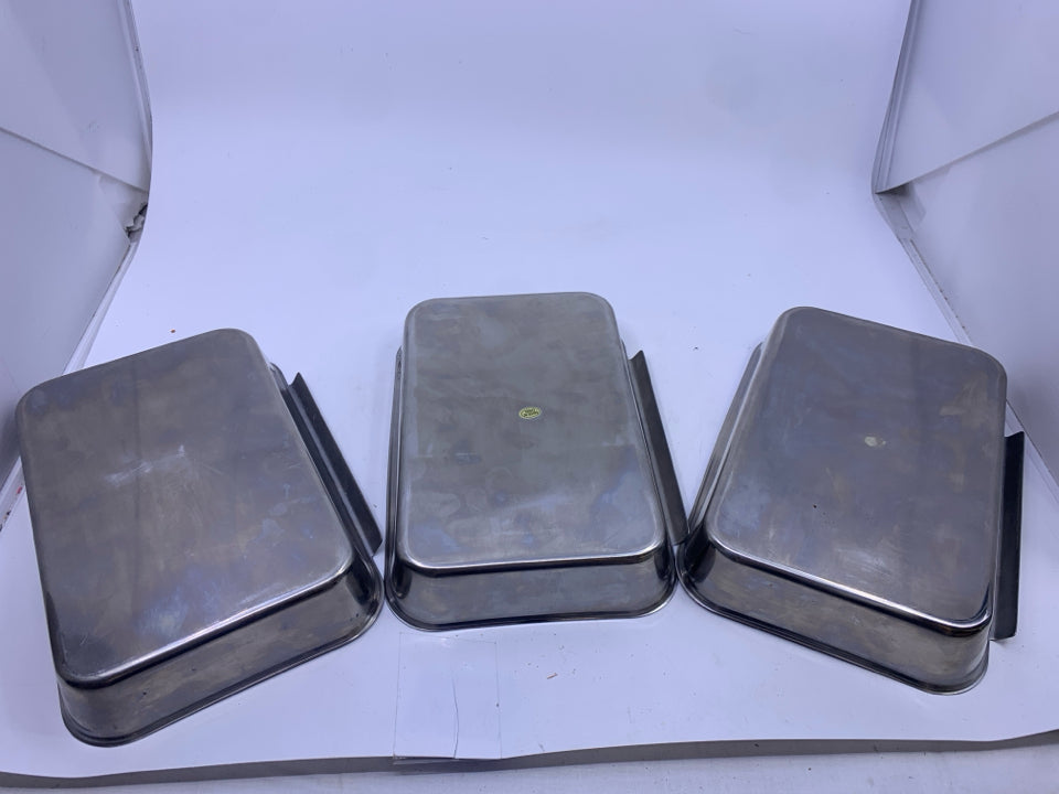 3 PC METAL BREADING TRAYS.